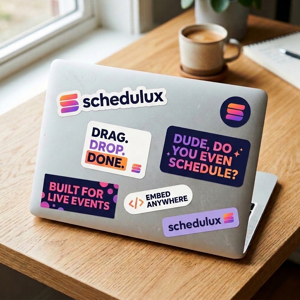 Schedulux sticker pack on a laptop